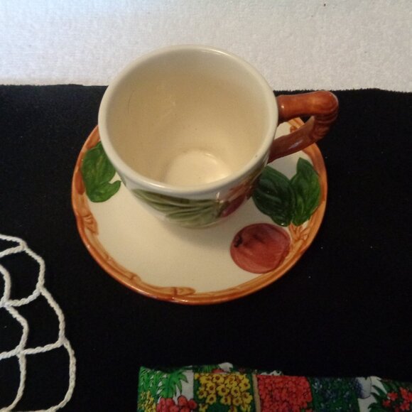 FRANCISAN SM APPLE CUP & SAUCER OLD LG DOILY RIBBONS GARDEN FABRIC LOT - Picture 10 of 16